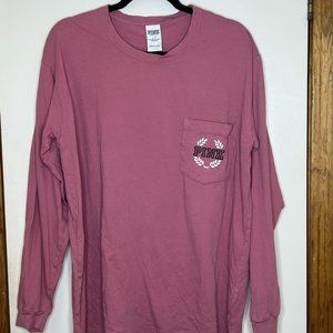 Large PINK Victorias Secret Long Sleeve Logo Pocket Tee
